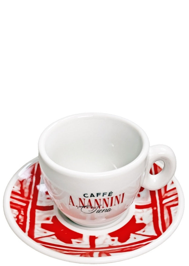 Nannini Espressotasse Rot ♥ Unterteller mit Ornamenten