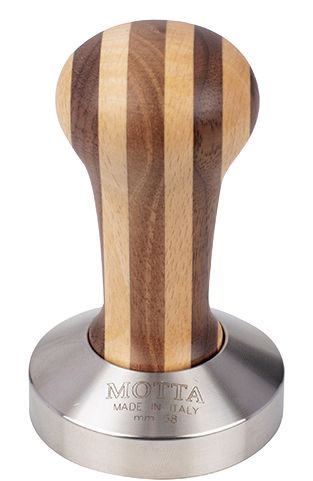 Motta - Tamper de acero inoxidable con mango de madera a rayas